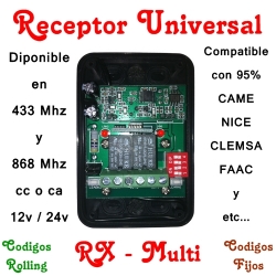 Receptor bicanal 12/24 V 868 MHz, universal código fijo y código evo, KeeLog, para Flors, Faac y Came